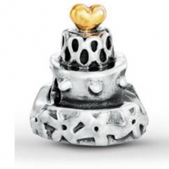 Pandora 925 & 14K Yellow Gold Two Tone Rare Retired Birthday Cake Bead Charm - Picture 1 of 5